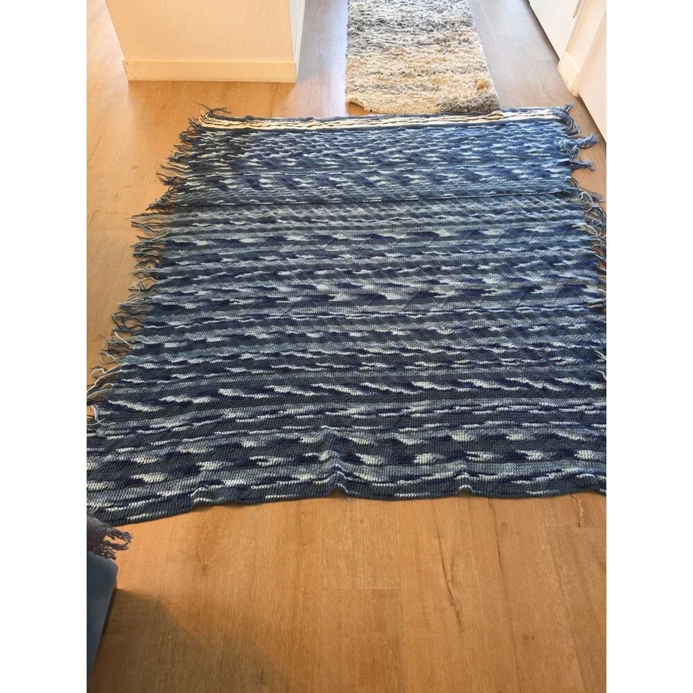 Vintage Homemade Crochet Throw Afghan Blue Pattern 60 × 72